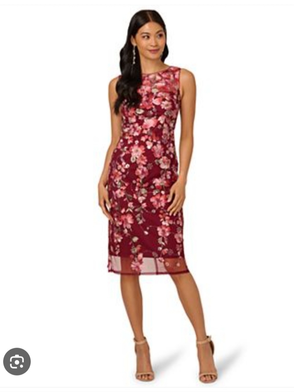 Adrianna Papell Burgundy Floral Midi Dress